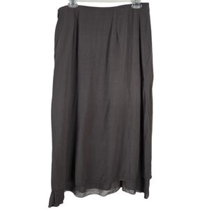 Eileen Fisher Gray Silk Tiered Ruffle Hem Midi Skirt Size S Neutral Careerwear